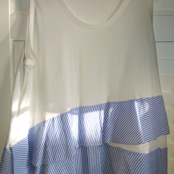 White & Blue Ruffled Top - Picture 2 of 6